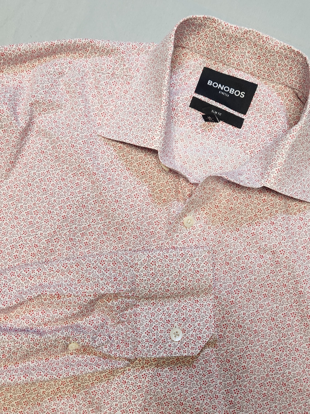 Bonobos Jetsetter Stretch Dress Shirt Slim Fit Rose Floral Sz 16 34 Geometrical